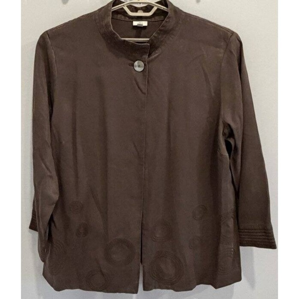 J Jill Brown Mandarin Collar Jacket Tencel Circle Embroidered Brown Swing 3X